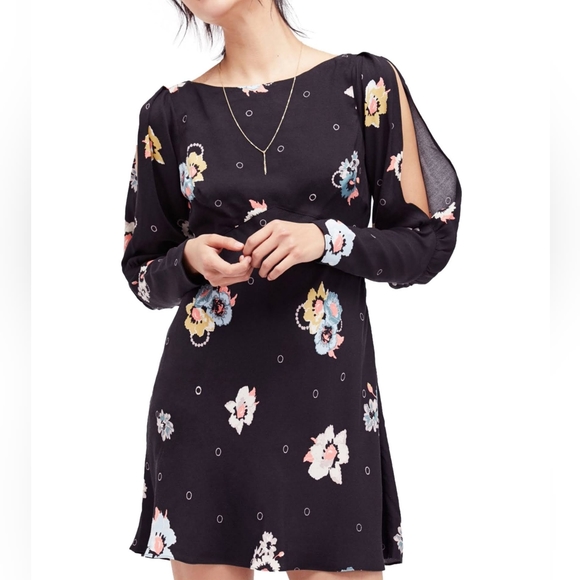 Free People Sunshadows Split-Sleeve Mini Dress in Night Combo size 4 - Picture 1 of 6
